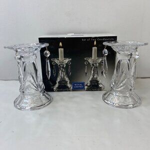 Royal Limited Lead Crystal Candlesticks Set 2 Dangling Prisms